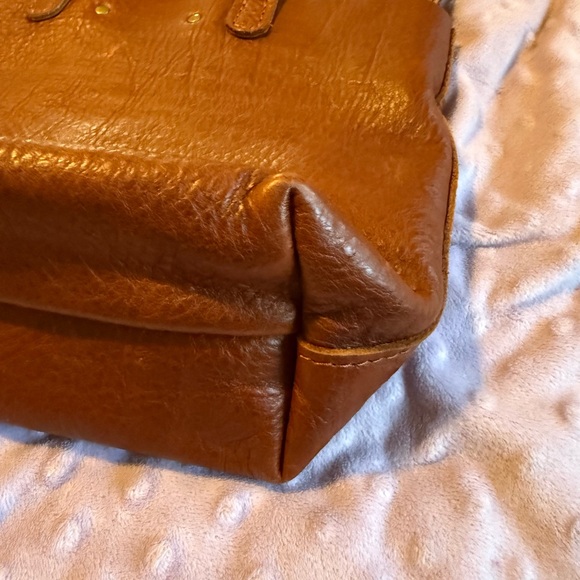 Portland Leather Goods Mini Crossbody Tote | Cognac Brown Leather - Picture 8 of 11